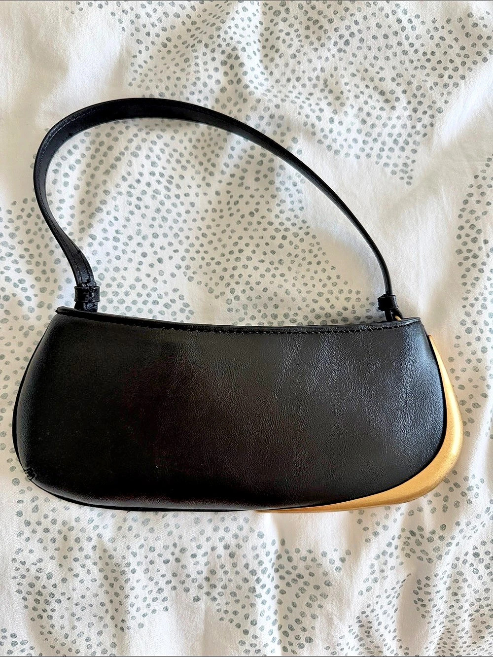 Zara Elongated Shoulder Bag with Gold Metal Detail Black & Gold